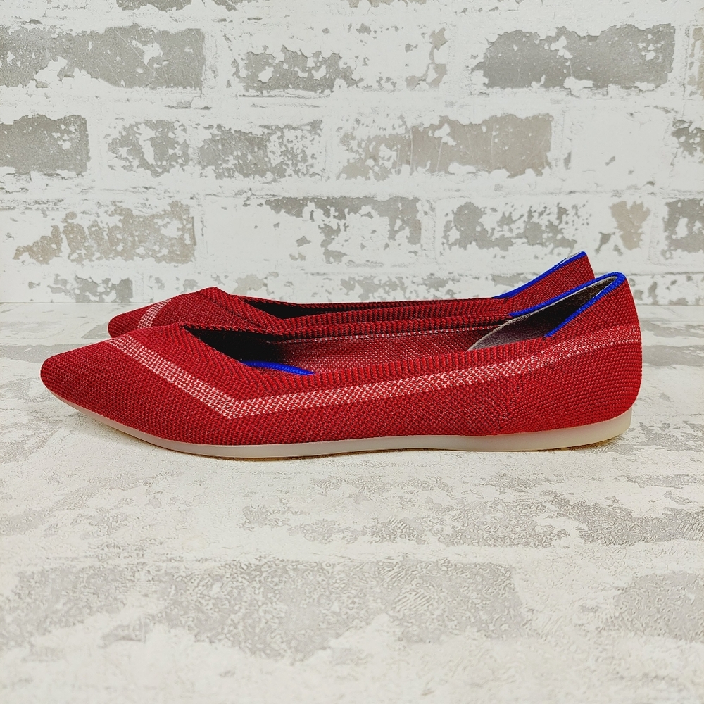 Rothy's Red Knit Pointed-Toe Flats with stripe